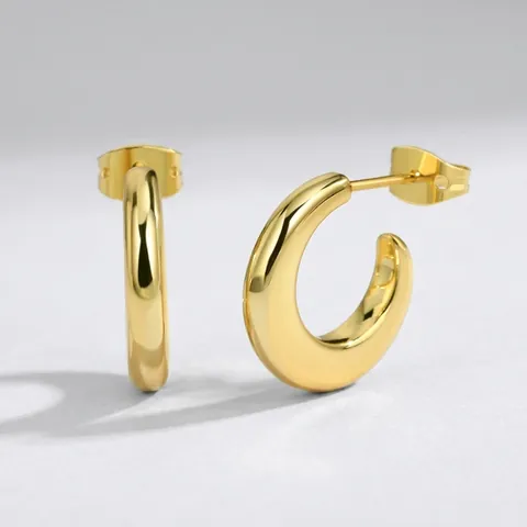 Orecchini A Cerchio A C Spessi Rame Placcato Oro Argento Con Perno In Argento Sterling 925 Lucidi Minimalisti Donne