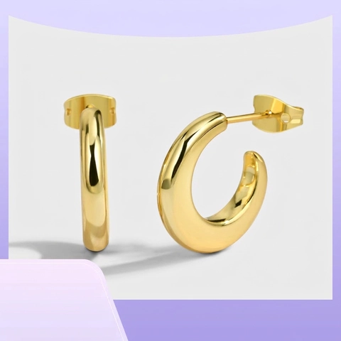 Orecchini A Cerchio A C Spessi Rame Placcato Oro Argento Con Perno In Argento Sterling 925 Lucidi Minimalisti Donne