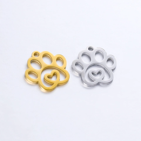 Dijes De Acero Inoxidable 304 Con Huella De Corazón Hueca Para Hacer Joyas DIY Colgantes De Animales Pulidos