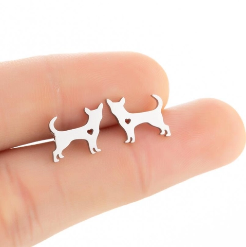 Stainless Steel Animal Stud Earrings For Women Cute Hollow Heart Cat Dog Rabbit Fish Ghost Minimalist Cartoon Jewelry