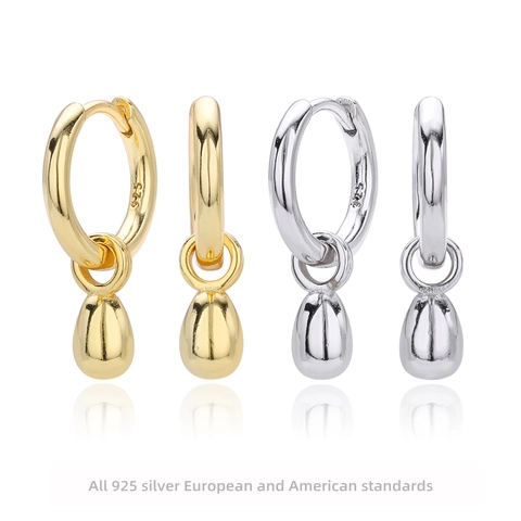Orecchini a Cerchio in Argento Sterling 925 a Goccia Minimalisti con Ciondolo a Goccia d'Acqua per Donna Eleganti Gioielli Regalo