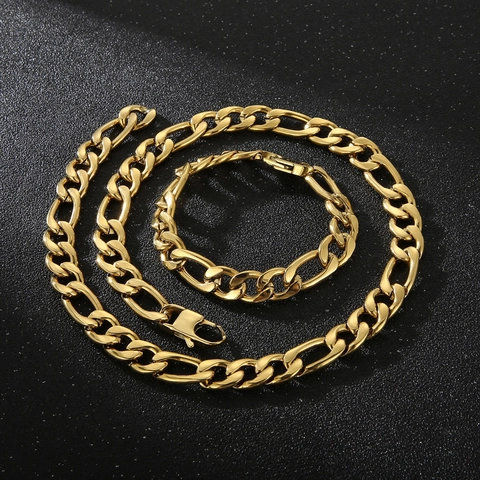 Collar Y Pulsera De Cadena Fígaro Acero De Titanio Eslabón Tres A Uno Hip Hop Rock Joyería Minimalista Para Hombre