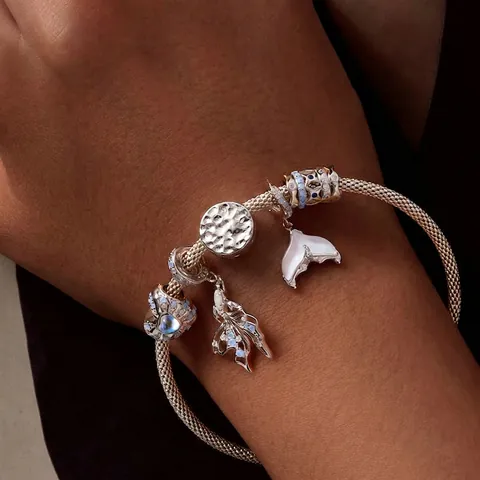 Marine Ocean Series Charm Pendant 925 Sterling Silver With Zircon Opal For DIY Bracelet Necklace Mermaid Tail Jellyfish