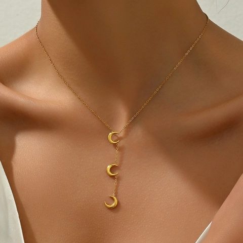 Collana Con Pendente Tripla Luna Crescente Minimalista Acciaio Inossidabile Elegante Catena Da Clavicola Gioielli Da Donna