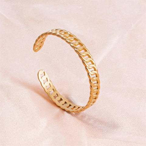 Bracciale Rigido Aperto in Acciaio Inossidabile per Donna Minimalismo Motivo Catena Cubana Regolabile Placcato Oro Argento Gioielli Geometrici