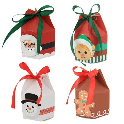 Weihnachts Süßigkeiten Geschenkbox Karton Cartoon Weihnachtsmann Elf Schneemann Lebkuchenmann Muster Mit Band Für Feiertagsparty