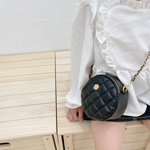 Bolso Bandolera Redondo Cuero PU Rombo Acolchado Flor Metal Correa Cadena Niños Niñas Bolso Hombro Princesa