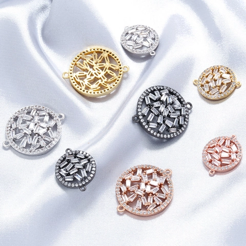 Conector De Joyas De Flor Redonda Hueca De Latón Dije De Zirconia Para Fabricación De Pulseras Collares DIY Moda Mujer