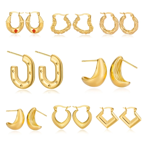 Orecchini A Cerchio E Lobo Geometrici In Acciaio Inossidabile Placcati Oro Cuore Stella Croce Gioielli Di Moda
