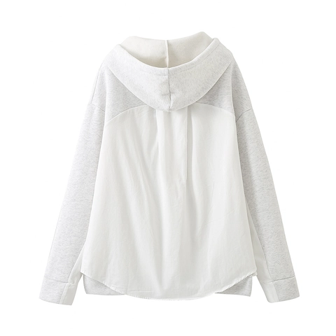 Damen Kapuzenpullover Patchwork Langarm Hoodie Kängurutasche Casual Streetwear Grau Weiß Polyester Mischung Oberteil