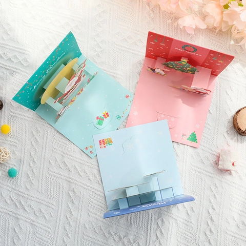 Christmas 3D Pop-Up Greeting Cards Handmade Laser Cut Paper Holiday Blessing Message Cards With Envelopes Festive Decor