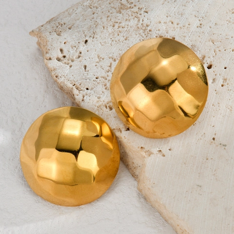 Vintage Edelstahl Geometrische Ohrringe Ringe Set Für Damen 18K Vergoldet Spiral Gehämmert Gesteppt Muster Ohrstecker Modeschmuck