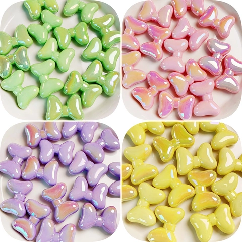 Iridescent Acrylic Bowknot Beads UV Plated DIY Jewelry Making Phone Chain Keychain Solid Color Accessories