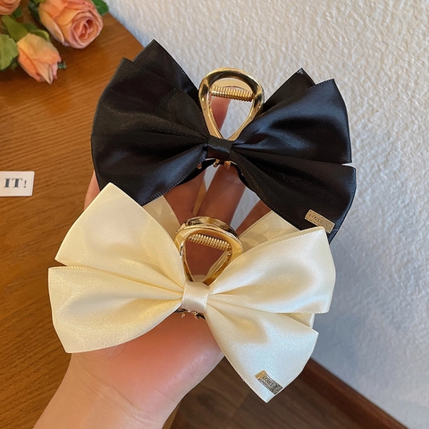 Elegant Bowknot Hair Clip Satin Organza Chiffon Alloy Shark Claw Banana Clip For Women Girls French Style