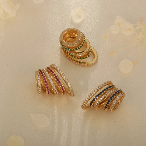 Pendentif Spirale Empilé Micro Pavé Zircone Cubique Coloré Cuivre Plaqué Or Accessoire De Collier Pour Bijoux
