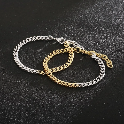 Bracciale A Catena Cubana Bicolore Oro Argento In Acciaio Inossidabile Gioielli Di Moda Minimalisti Neutrali