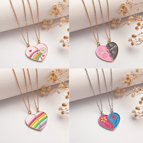 Collar De Amistad A Juego De Corazón Aleación Esmalte Arcoíris Mariposa Joyas Bestie Para Mujeres Niñas Colgante