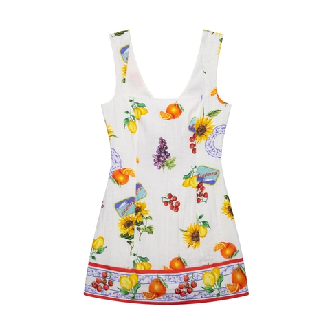 Mini-Robe À Imprimé Méditerranéen Pour Femmes Sans Manches Col En U Taille Haute Ligne A Robe De Plage D'Été Avec Nœud