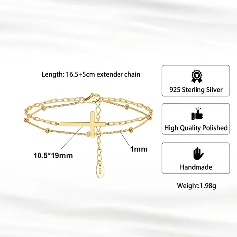 925 Sterlingsilber Minimalistisch Doppelreihige Kreuz Armband Für Damen Einfache Verstellbare Kette Schmuck Accessoire Geschenk