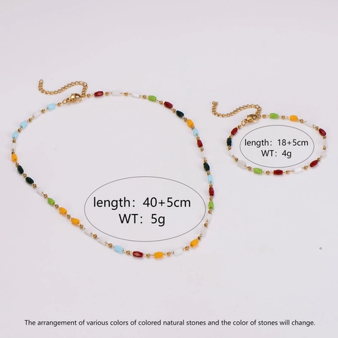 Collana E Bracciale In Stile Francese Vintage Acciaio Inossidabile 304 Placcato Oro 18K Perline In Pietra Naturale Colorata Dopamina