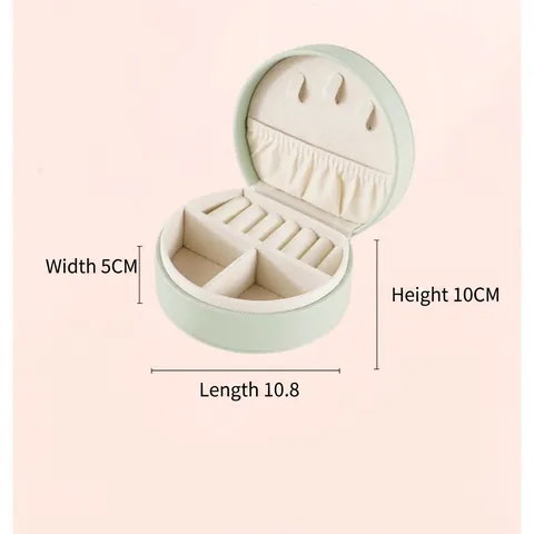 Portable Round Jewelry Box PU Leather Travel Jewelry Organizer For Rings Earrings Necklaces Storage Case With Handle