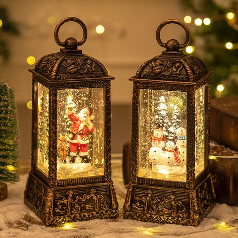 Lanterna Ad Acqua Di Natale Retro Palla Di Neve Con Luce LED Glitter Rotanti Babbo Natale Pupazzo Di Neve Decorazione