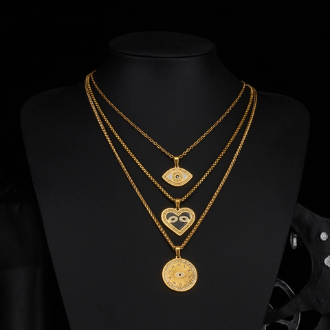 Edelstahl Böser Blick Hamsa Hand Anhänger Halskette Charms 18K Vergoldet Strass Emaille Schutz Schmuck Unisex