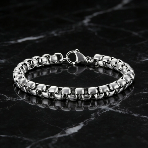 Minimalistisches Box Chain Armband Aus 316L Edelstahl Poliertes Quadratisches Gliederschmuck Für Herren Hip-Hop-Stil