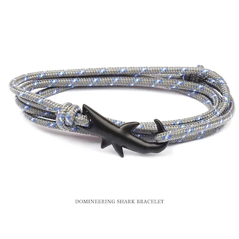 Bracciale In Corda Intrecciata Multi Strato Con Gancio Squalo Martello In Lega Stile Nautico Unisex