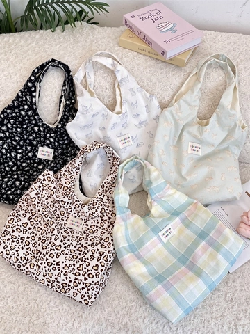Tote Bag Handbag Women Polyester Plaid Cat Leopard Heart Print Eco Friendly Shopping Casual Commute Korean Style