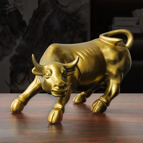 Statua Di Toro Dorato In Resina Figurina Toro Di Wall Street Scultura Per Scrivania Ufficio Decorazione Casa