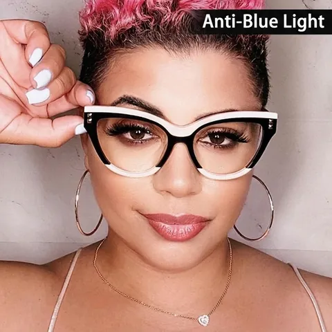 Damen Retro Katzenauge Blaulichtfilter Brille Mode Niet Dekorative Klare Linse Optische Brillenfassungen