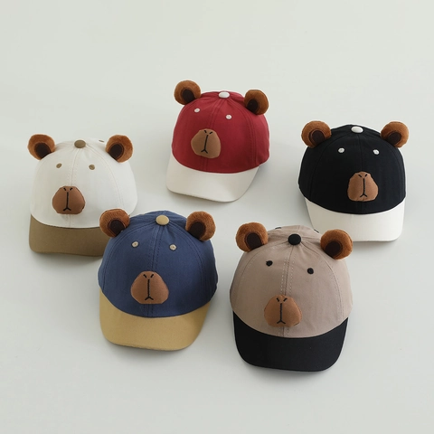 Cappellino Da Baseball Bambini Cotone Con Orecchie Di Peluche 3D Ricamo Animale Colore A Contrasto Parasole All'aperto