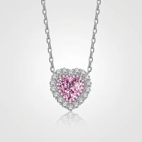 Heart Pendant Necklace 925 Sterling Silver High Carbon Diamond Double Halo Brilliant Stone Elegant Jewelry For Women