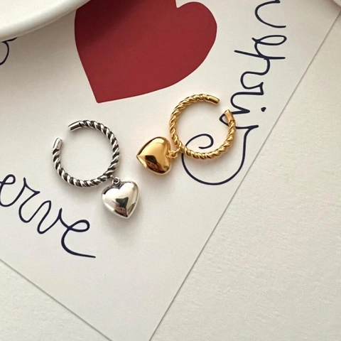 Anello Pendente Cuore Argento Sterling 925 Fascia Intrecciata Trama Trapuntata Gioielli Minimalisti Personalizzati Donna