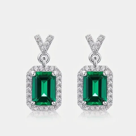 925 Sterlingsilber Smaragd Zirkonia Ohrstecker Eleganter Geometrischer Halo-Schmuck Für Damen Hochzeit Party Geschenk