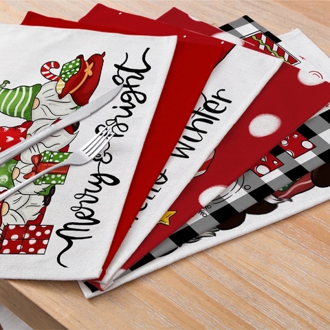 Sets De Table De Noël Pour Table À Manger Coton Lin Isolant Thermique Imperméable Rectangulaire Décoration De Fête Gnomes