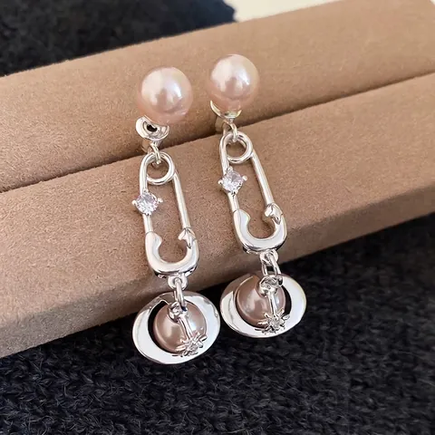 Pendientes Colgantes De Planeta Saturno Con Perla Artificial De Imitación Circón Silver Earring Post Joyería Retro Para Mujer