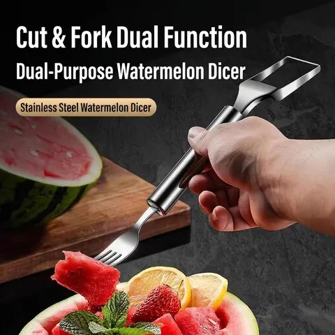 Watermeloen Snijder Slicer En Fruitvork Roestvrij Staal Multifunctionele Keukengadget Draagbare Fruitverdeler Tool