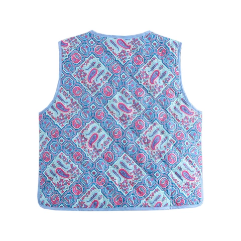 Damen Vintage Paisley Gesteppte Weste Bohemian Ethnisch Ärmellos Schnürweste Herbst Streetwear Warme Wattierte Oberbekleidung