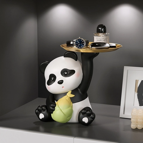 Cute Panda Resin Storage Tray Ornament Key Holder Entryway Home Decor Creative Sculpture Figurine Organizer