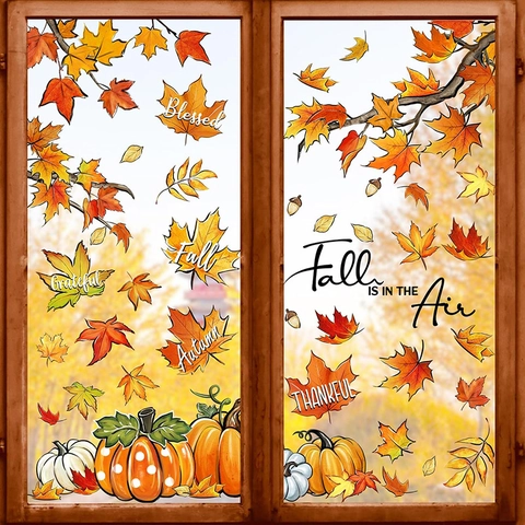 Acción de Gracias Pegatinas Ventana Hoja Membrillo Calabaza PVC Autoadhesivo Calcomanías Otoño Hogar Cocina Vidrio Decor