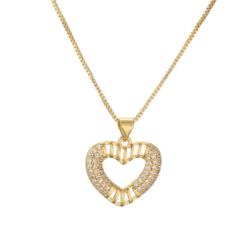 Goldplattierte Kupferkette Herz Mond Guadalupe Anhänger Zirkon Schmuck Für Damen Elegant Stilvoll Schlüsselbeinkette