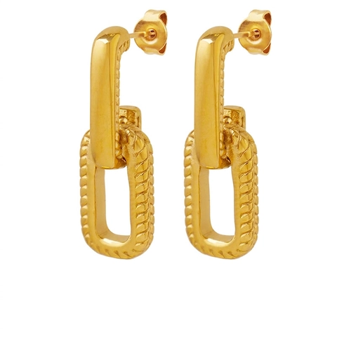 Pendientes De Eslabones Geométricos De Acero De Titanio Chapado En Oro Textura Tejida En Forma De U Joyas Para Mujeres