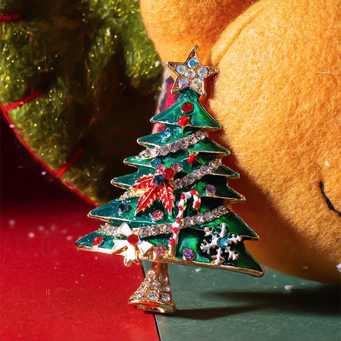 Broche Sapin De Noël Alliage De Zinc Émail Strass Ornement De Fête Pour Femmes Manteau Pull