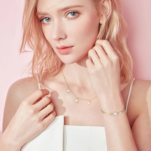 Bracciale A Catena Graffetta In Argento Sterling 925 Con Perla de Agua Dulce Barocca Naturale D'acqua Dolce Gioielli Minimalisti Regolabili