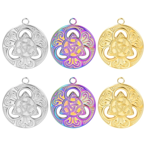 Collana con Pendente Nodo della Strega in Acciaio Inossidabile Donna Uomo Vintage Nodo Celtico Triquetra Vuoto Ciondolo Tondo Gioielli DIY