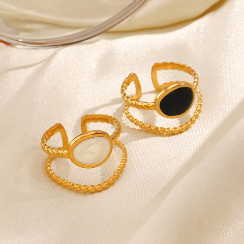 Verstellbarer Ring Aus Edelstahl Vergoldet Geometrisch Oval Emaille Doppellagig Retro Minimalistischer Schmuck Für Damen
