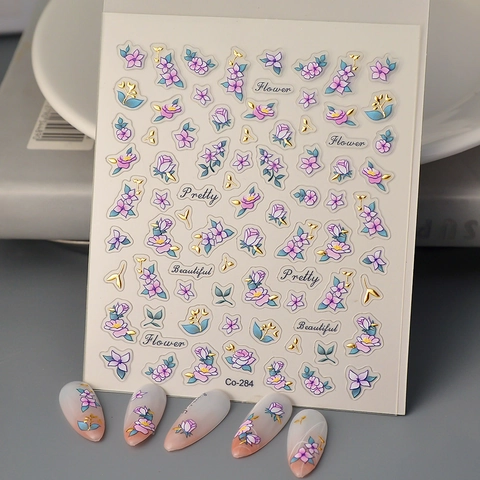 Autocollants Art Des Ongles Relief 5D Fleurs Feuille D'or Auto-adhésif Imperméable DIY Manucure Pour Femmes