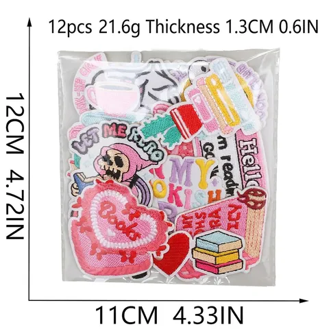 Bestickte Aufnäher Buch Lesen Thema Stoff Dekorative Applikationen DIY Aufbügeln Für Kleidung Taschen Jacken Süße Cartoon Stile